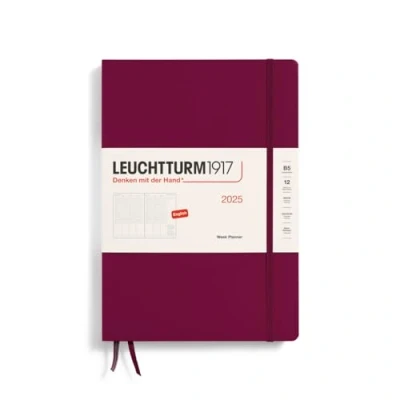 Bild av LEUCHTTURM1917 370690 veckoplanerare 2025, sammansättning B5 inbunden 12 månaders kalender, linjerad port red, engelsk