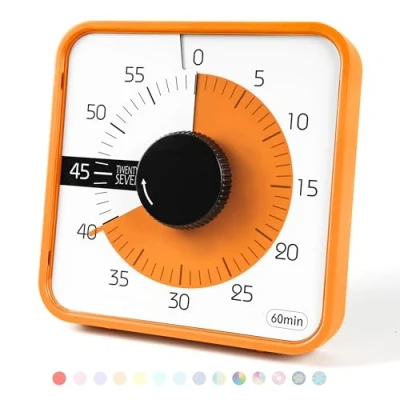 Bild av TWENTY5 SJU nedräkningstimer 7,5 tum; 60 minuter 1 timme visuell timer klassrum undervisningsverktyg kontorsmöte, mekanisk nedräkningsklocka för barn examen tidshantering magnetisk, orange, T001