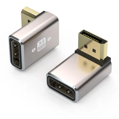 Bild av VMOJO 2 pack Displayport adapter, legeringshölje 8K UHD HDR (DP) 1,4 90 grader uppåtvinklad kontakt till uttag förlängare omvandlare 8K@60Hz/4K@144Hz