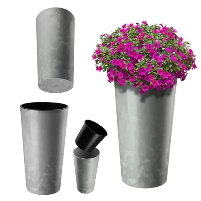 Bild av KADAX Hög blomkruka för att försköna inomhus och utomhus, perfekt kombination mellan modern design exceptionell funktionalitet (grå betong, 57,5 cm)