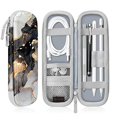 Bild av Fintie Hållarfodral för Apple Pencil (1:a och 2:a generationen), skyddande bärväska i PU läder, kompatibel med Penn tillbehör, USB kabel, hörlurar, Samsung Stylus, molnig marmor