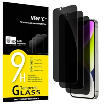 Bild av NEW&#039;C 3 Pack, Privacy skärmskydd i glas för iPhone 14, 13, 13 Pro (6,1 tum), förbättrad 28 graders sekretessvinkel, ultrahållbar 9H hårdhet, bubbelfri