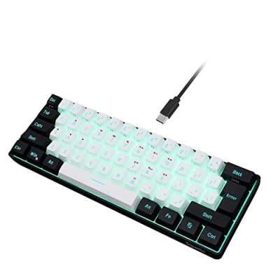 Bild av Snpurdiri 60 % trådbundet gamingtangentbord, mekanisk känsla, liten mini, bärbart kompakt RGB tangentbord för PC, Mac, kontor, spel (61 knappar, svart vit)