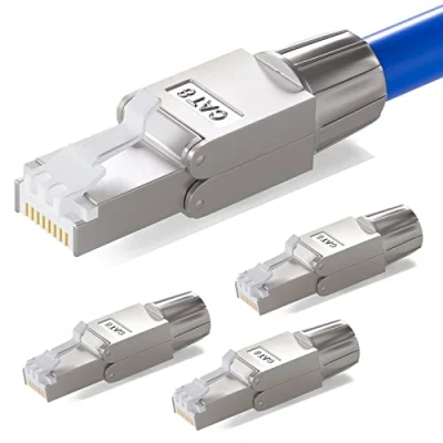 Bild av HB DIGITAL 4 x CAT 8.1 RJ45 nätverkskontakt för Ethernet LAN läggningskabel till skärklämma LSA verktygsfritt fältkonfektionerbara guldpläterade kontakter helskärmad STP 10 Gbit/s 7 6a DSL