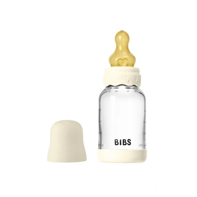 Bild av BIBS Glass Boheme Baby Bottle Round Latex Slow Flow Ivory 120 ml