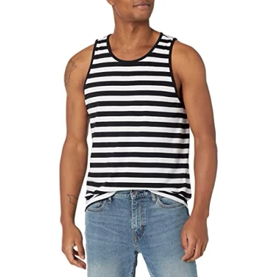 Bild av Amazon Essentials Men&#039;s Linne normal passform, Svart Vit Horisontell rand, XL