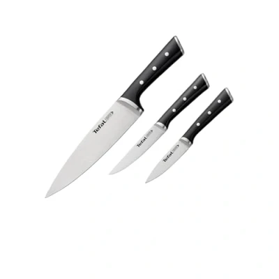 Bild av Tefal K2323S Ice Force 3 delat knivset skalkniv 9 cm kockkniv 20 universalkniv 11 tyskt rostfritt stål ergonomiskt handtag diskmaskinssäkert stål/svart