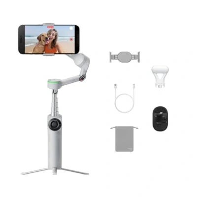 Bild av Insta360 Flow 2 Pro Vlog Bundle Grå vikbar AI telefon Gimbal, spårning i 200+ appar med Apple DockKit, 360º pan spårning, integrerad. Stativ/selfiepinne, fjärrkontroll, spotlight/ryggsäckshållare