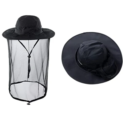 Bild av ZffXH Myggnät, insektsnät, safari fiskemössa med nät för ansikte, nätskydd, biodlare biodling bi slöja hatt män kvinnor, Black, L