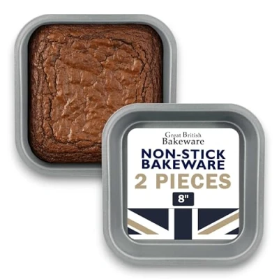 Bild av Samuel Groves 20 cm (8 tum) non stick tvåpack fyrkantig smörgås brownie tenn, kakform, kakburk, kakbrickor för bakning, bakplåtar färg, kakburk tillverkad i England tum