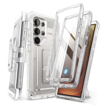Bild av SUPCASE Fodral för Samsung Galaxy S25 Ultra med Stativ, [2 Frontramar] [Inbyggt Skärmskydd och Bältesklämma] Skyddsfodral av Militärklass 6,9&#039;&#039; (Clear)