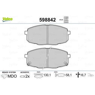 Bild av VALEO 598842 Jeu de plaquettes frein Essieu avant contact signal d&#039;usure inclus sans tôle anti bruit KIA: cee‘d I 5 portes, Break