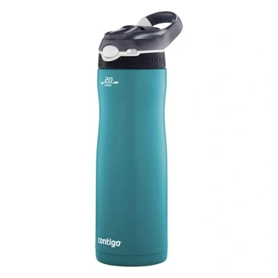 Bild av Contigo Autospout Chill Couture dricksflaska med sugrör, vattenflaska i rostfritt stål, 100% läckagesäker, isolerad flaska för sport, cykel, vandring, 590 ml, Scuba, blå, grå