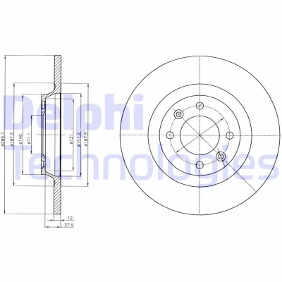 Bild av DELPHI BG4322 Disque de frein 290 12 4 plein huilé non traité sans roulement roue, bague ABS PEUGEOT: 308 I 3/5 portes, 3008 I, SW