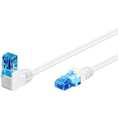 Bild av Goobay 51535 CAT 6A patchkabel, 90 graders kontakt, nätverkskabel, Ethernet, Playstation, Xbox, LAN kabel, DSL, U/UTP, RJ45 vit, 0,50 meter