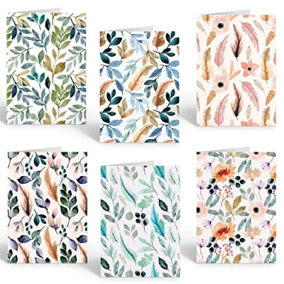 Bild av tomma kort och kuvert. Förpackning med 30 anteckningar kuvert set. Multipack blommiga gratulationskort box set för vuxna barn av Ruby Ashley Made in The UK