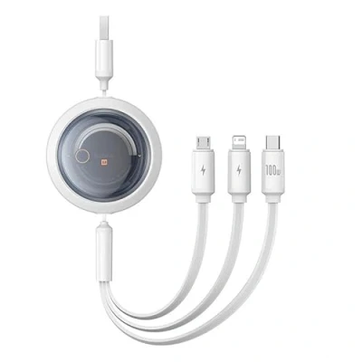 Bild av Baseus 3 in 1 Free2Draw USB to M+L+C 100W cable 1.1 m (white)