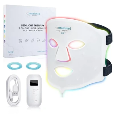 Bild av Nourished Bodynskin 7 Färger LED Ansiktsmask med Nära infrarött Blått, Rött Ljusterapi för Ansiktet 114 lampor Hudvårdsverktyg Rynkor, Anti Aging