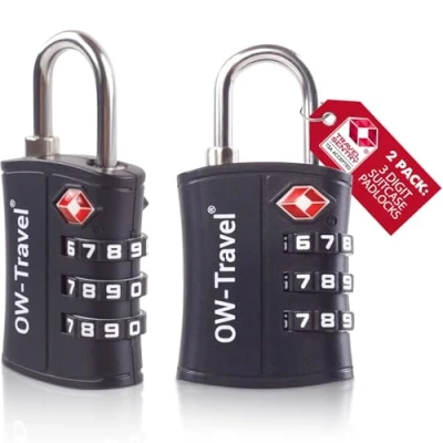 Bild av OW Travel TSA Godkänd Kombinationslås (Svart 2 pack) 3 siffrig kod Lås Säkerhet Ryggsäck Hänglås Resväska, lås, resväska Gymskåp,