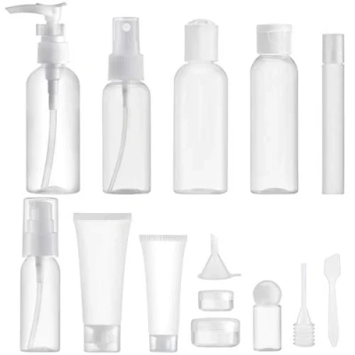 Bild av Toureal 14 stycken tomma reseflaskor set (max 100 ml) resestorlekar behållare för fyllning, reseset flaskor kosmetiska flygplan (transparent), transparent