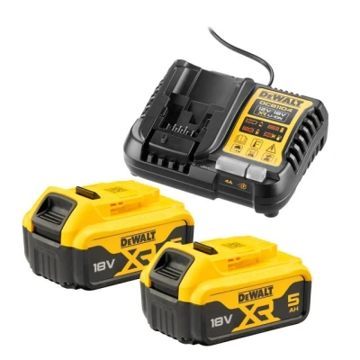 Bild av DeWALT Akku Set DCB1104P2 QW, 18V, 5Ah, 2x XR DCB184 inkl. Schnellladegerät för Schiebe Akkus och Flexvolt