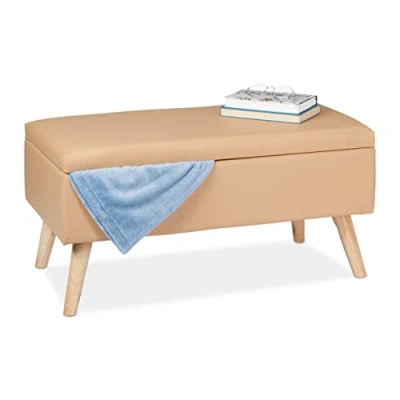 Bild av Relaxdays Sittbänk med förvaringsutrymme, 40 l, vadderad, träben, bröstbänk i konstläder, H x B D: 80 39,5 cm, beige