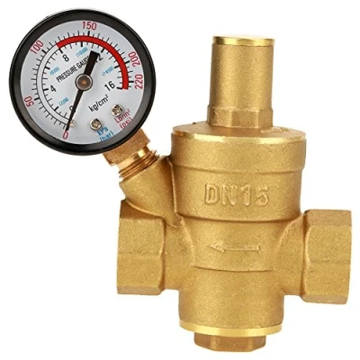 Bild av Tryckreduceringsventil, DN15 1/2 tum mässingsvattentrycksventil &#039;&#039; Justerbar vattentrycksregulator med gänga och manometer