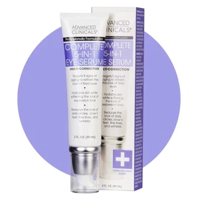 Bild av Advanced Clinicals 5 i 1 Multi Correction Anti Aging Eye Serum med Retinol, Collagen, C vitamin och Manuka Honey. För mörka cirklar, rynkor, kråkfötterna, tunna linjer. Stort 2 oz luftfritt rör.