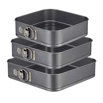 Bild av Relaxdays fyrkantiga bakformar, set om 3 springformar, kakform 24, 26 &amp; 28 cm, non stick ugnsform, långpanna, grå