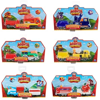 Bild av Mighty Express Push and Go tåg med godsvagn åtta olika handdrivna dragkaraktärer till TV serien i sortering, inget förval möjligt, 1 ingår, från 3 år