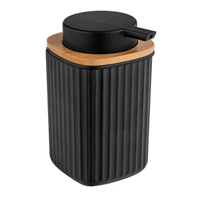 Bild av WENKO Tvåldispenser, Rotello, påfyllningsbar dispenser för 250 ml flytande tvål, tillverkad av högkvalitativ plast med bambumartikel, även lämplig diskmedel, 8,9 x 12,7 7,5 cm, svart/natur