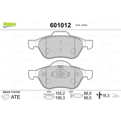 Bild av VALEO 601012 Jeu de plaquettes frein Essieu avant contact signal d&#039;usure exclu avec tôle anti bruit RENAULT: LAGUNA 3 Grandtour, TWINGO 2