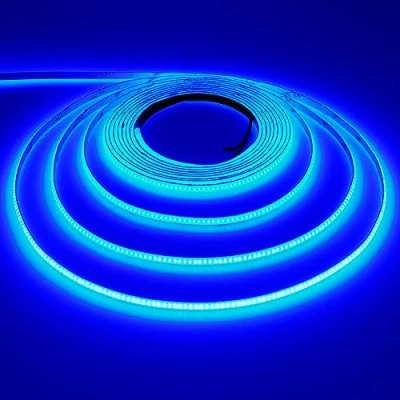 Bild av TOPAI 12 V COB blå LED remsa (460465 nm) 5 mm smal m hög densitet 400 lysdioder/M CRI&gt;93 självhäftande flexibel kapbar IP20 ej vattentät för kök sovrum gör det själv belysning