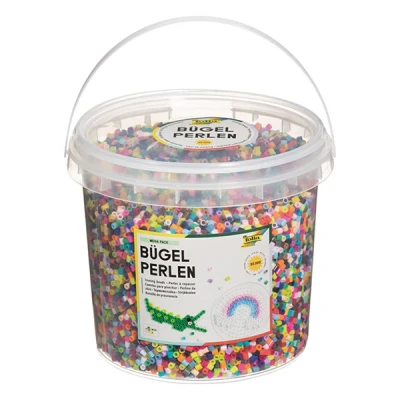 Bild av folia 73219 strykpärlor i hink, 30 000 stycken sorterade 22 olika färger, diameter ca 5 mm, bra komplement till pennplattorna