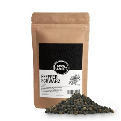 Bild av Spicy Welt Svartpeppar Hel (1kg) Hela Svartpepparkorn av Premiumkvalitet för Kvarnar, Såser, Soppor &amp; Marinader Intensiv Aromatisk Smak 100% Naturlig, Utan Tillsatser