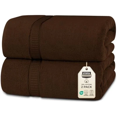 Bild av Utopia Towels Luxurious Jumbo Bath Sheet 2 Piece, 600 GSM, 35 by 70 Inches, 100% Ring Spun Cotton, Highly Absorbent and Quick Dry Extra Large Towel, Super Soft Dark Brown