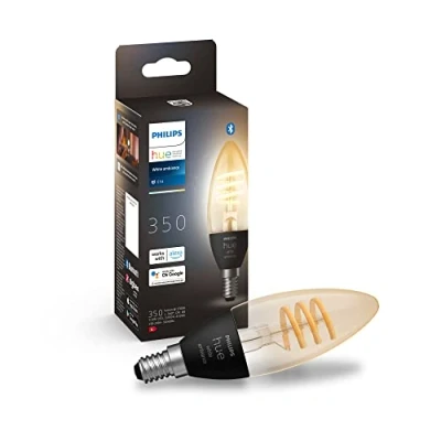 Bild av Philips Hue White Ambiance filament ljuskälla, E14, LED 4.6W, 350 lumen, 2200 4500 Kelvin, Zigbee &amp; BT, röststyrning via Amazon Alexa, Google Assistant och Siri, 1 pack