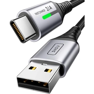Bild av INIU USB C kabel 3 m, typ 3,1 A mobiltelefon laddningskabel till snabbladdningskabel, nylon laddkabel lång för iPhone 16 15 Pro Samsung Galaxy S21 S20 S10 Note 10 Google Pixel 7 6