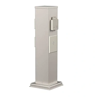 Bild av ledscom.de Trädgårdsuttag pelare POLLY för utomhusbruk, IP44, Smart Home, WLAN, Alexa, 3 vägs, rostfritt stål, kantig, 40 cm