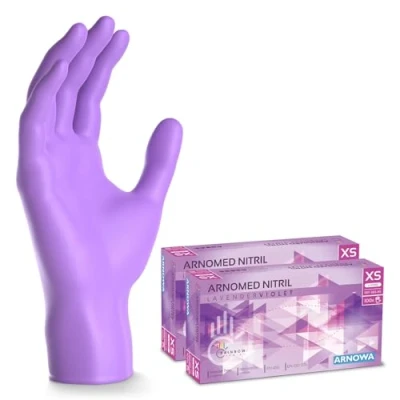 Bild av 200 ARNOMED engångshandskar lila, nitrilhandskar XS, med 2x 100 st/box, purderfria handskar, latexfria gummihandskar, finns i S, M, L &amp; XL.