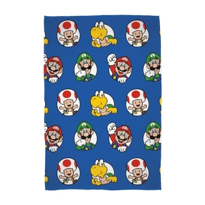 Bild av Character World Nintendo officiellt licensierad Super Mario fleecefilt supermjuk varm kast, cirklar speldesignmärken perfekt för sovrummet, campingen och övernattningar