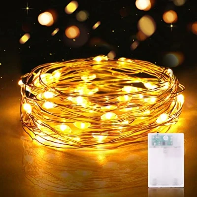 Bild av Ljusslinga timer batteri, 1 st 2 m 20 mikro LED ljuskedja, trådljuskedja vattentät koppartråd ljuskedja för rum jul halloween bröllop (varmvit, stycken)