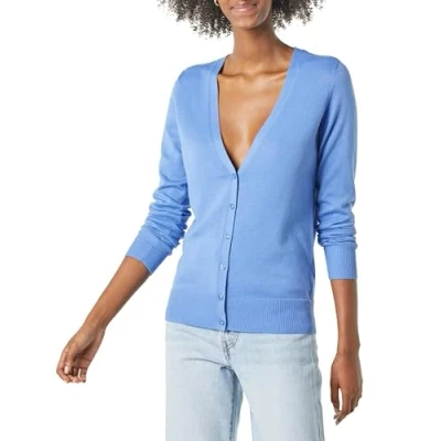 Bild av Amazon Essentials Kvinnors Lätt V ringad cardigan tröja (finns i plusstorlek), Blå, L