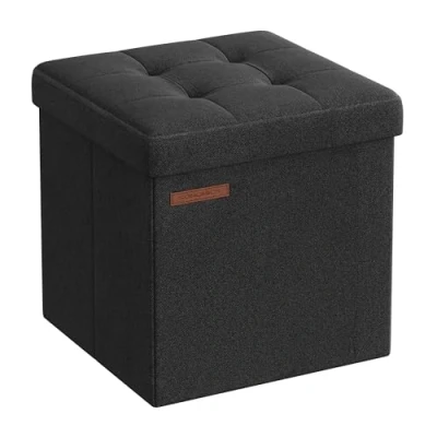 Bild av Songmics Sittpall med förvaringsutrymme, liten vikbar sittbänk, 30 x cm fotbänk, förvaringslåda, kan belastas upp till 130 kg, för vardagsrum sovrum sovsal, bläcksvart LSF028B01