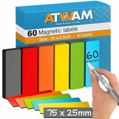 Bild av Awemoz® 60 magnetiska remsor skrivbara 7,5 x 2,5 cm 6 färger Scrum &amp; Kanban magneter för whiteboard, magnettavla och kylskåp
