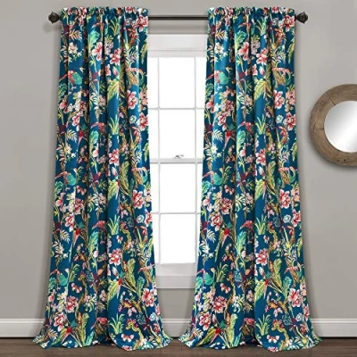 Bild av Lush Decor, Marinblå gardiner Dolores mörkläggande fönsterpanel set för vardagsrum, matsal, sovrum (par), 213 cm x 132