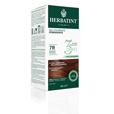 Bild av Herbatint Permanent färggel 3 burkar, 300 ml 7R kopparblond, utan ammoniak, för känslig hud, 100% täckning vitt hår, med 8 naturliga biologiska extrakt