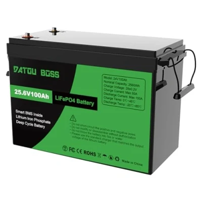 Bild av DATOUBOSS 24V 100Ah LiFePO4 Litiumbatteri med 100A BMS, 4000 15000 Djupa Cykler, 2560Wh Lithium Battery, Supportserie/Parallellanslutning, för Husbil, Camping och Off Grid System