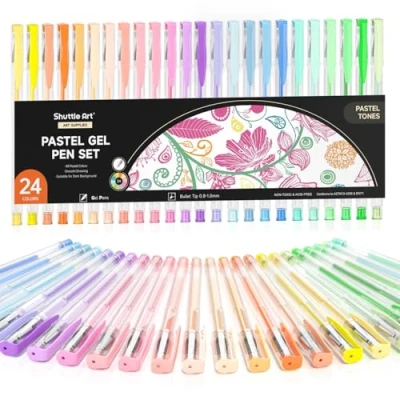 Bild av Shuttle Art Pastellgelpennor, 24 pastellfärgade mjölkiga färger gelpenna för svart papper, vuxna målarböcker ritning klotter hantverk scrapbooking journalföring