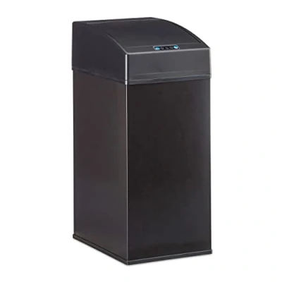 Bild av Relaxdays, svart papperskorg, automatiskt lock, inre hink med handtag, hygienisk, 7 L, stål, HBT: 35 x 15 20 cm, plast, standard